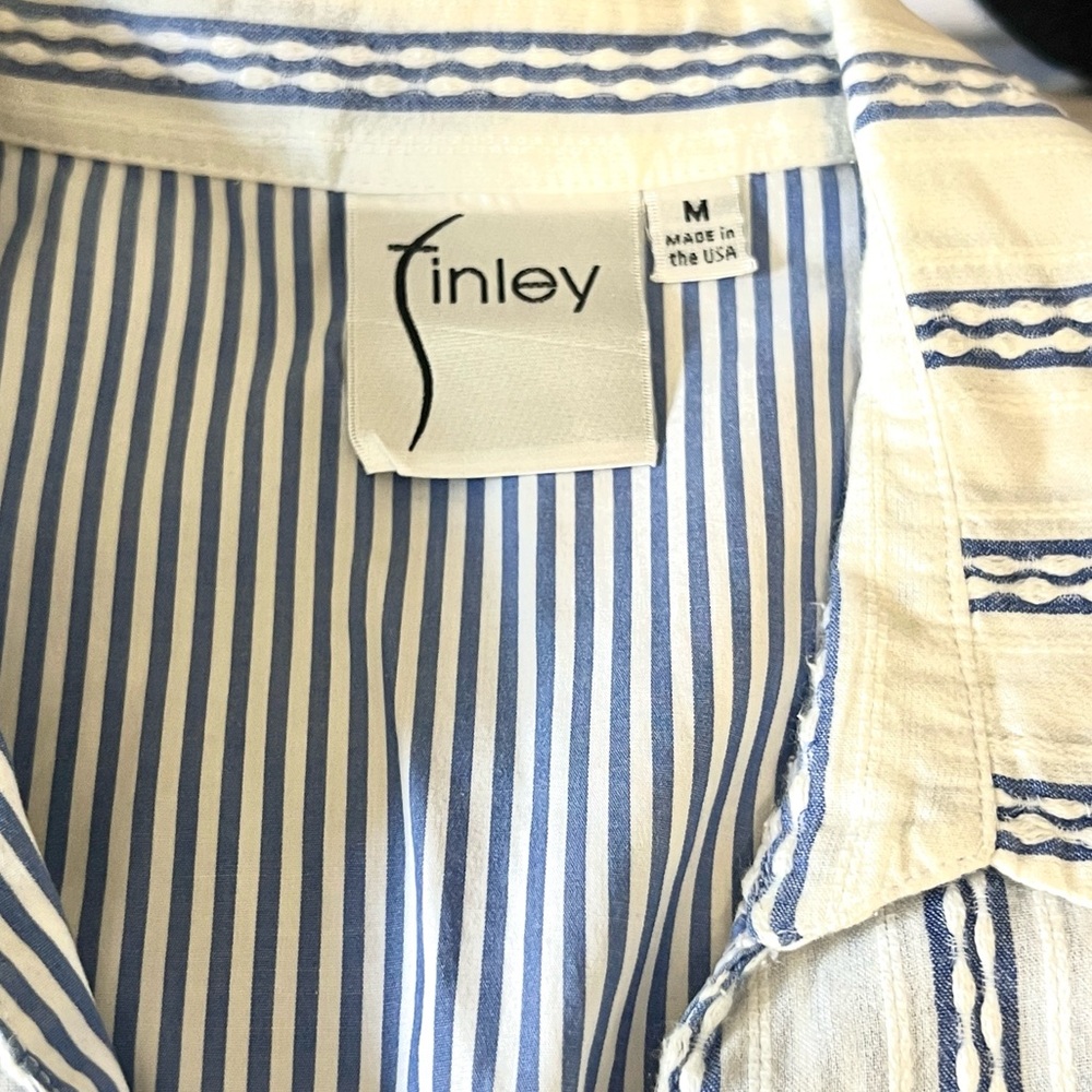 Finley,Tie-Waist Top Cotton Poplin Button Front Blouse Resort Chic Size M - Picture 4 of 7